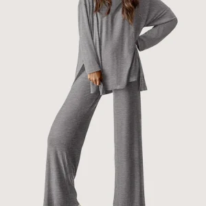 2025 Autumn/Winter Casual Set Women's Solid Color Round Neck Long Sleeve Wide Leg Pants Sports Home Clothes Hot Selling
