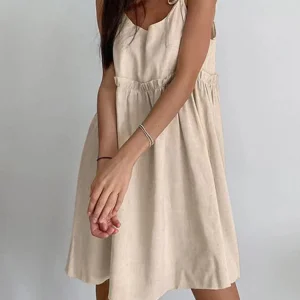 Summer 2025 cotton and linen vest dress, women's backless sexy urban style, fashionable hot selling high-end style
