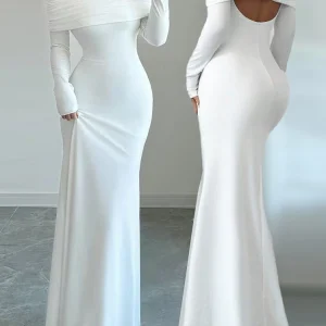 2025 Autumn/Winter Women's Bareback Sexy Single Shoulder Dress Elegant Long Dress Evening Dress
